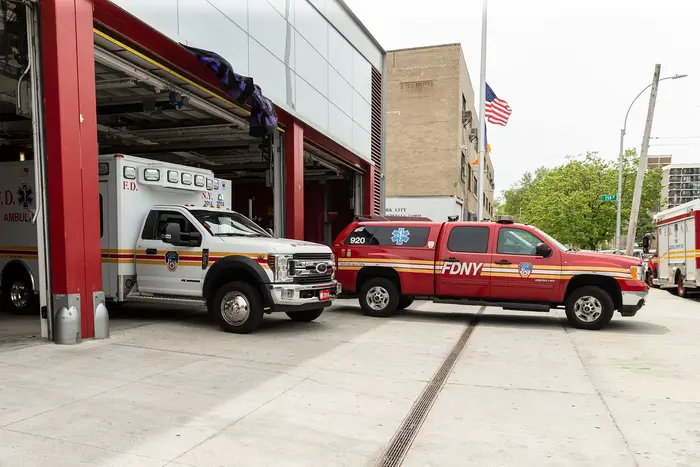 General view of FDNY EMS station 50 during COVID-19 pandemic in Jamaica Queens on May 19th, 2020.